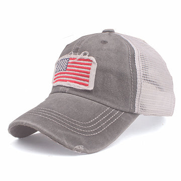 Flag embroidery washed sun visor baseball cap